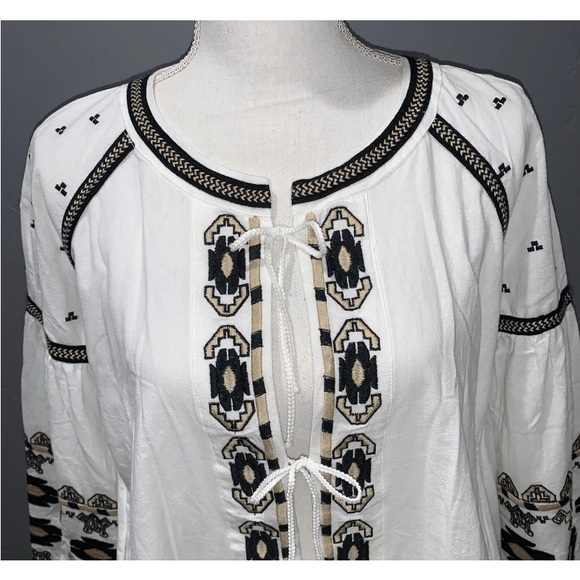RD & Koko White Anthropologie Tribal Embroidered Top Jacket Cropped Oversized L - Picture 5 of 12